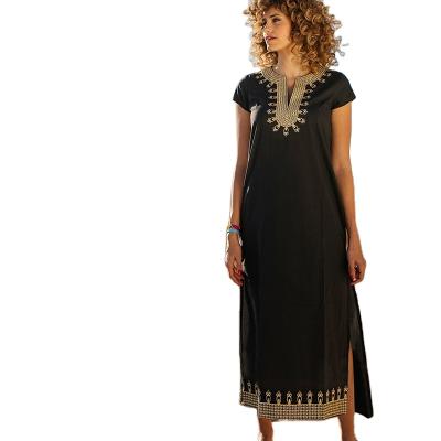 China Gold Surface Embroidery Polyester Beach Black Short Sleeve Swimwear Cover Up For Ladies for sale