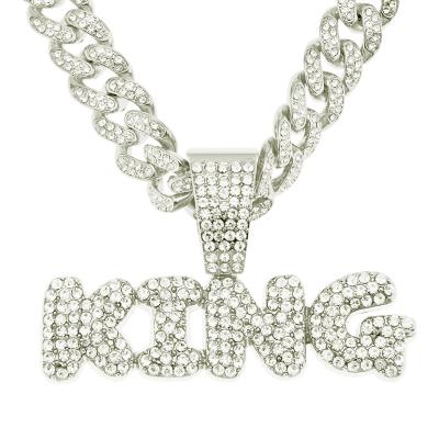 China CLASSIC Mens Cuban Chain For Gift Exaggerated Rhinestone Full Letter Pendant Necklace for sale