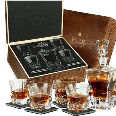 China Heavy base whiskey glass Amazon Hot saleWhiskey Glass Set Twisted Glasses Old Fashioned Glasses Home Bar Set Whiskey Decanter for Christmas Gift for Men for sale