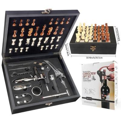 China Cheap Factory supply wine accessories gift set rabbit wine corkscrew wine gifts set in shinning finishing wooden box for sale