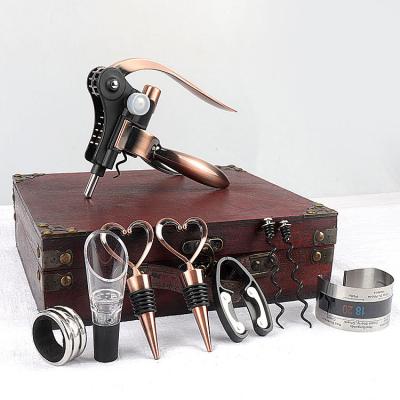 China Cheap Factory Directly Sale Deluxe 9 kits Wine Corkscrew Gift Set in Antique Wooden Box for Anniversary, Birthday, Christmas Wedding for sale