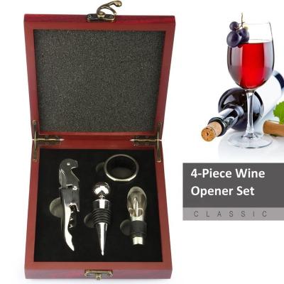 China Cheap Factory sales Wooden box 5 pieces wine accessories gift set wine opener set wine set for Christmas Gifts promotion for sale