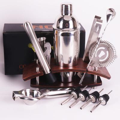 China Cocktail Shaker Set Amazon factory direct sales 16 pieces 750ml Bar shaker cocktail shaker set bartender kit with wood stand for sale