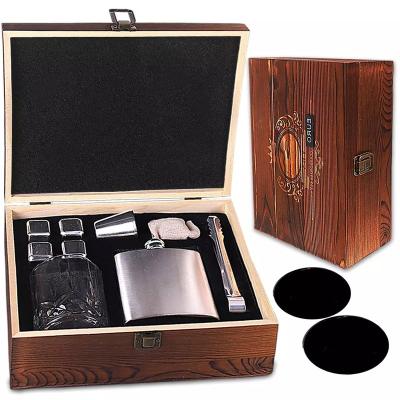 China Vintage Whiskey Glass Set Whiskey Stones Gift Set For Men with Hip Flask Crystal Whisky Rocks Glasses, Chilling Stones MINI Vintage for sale