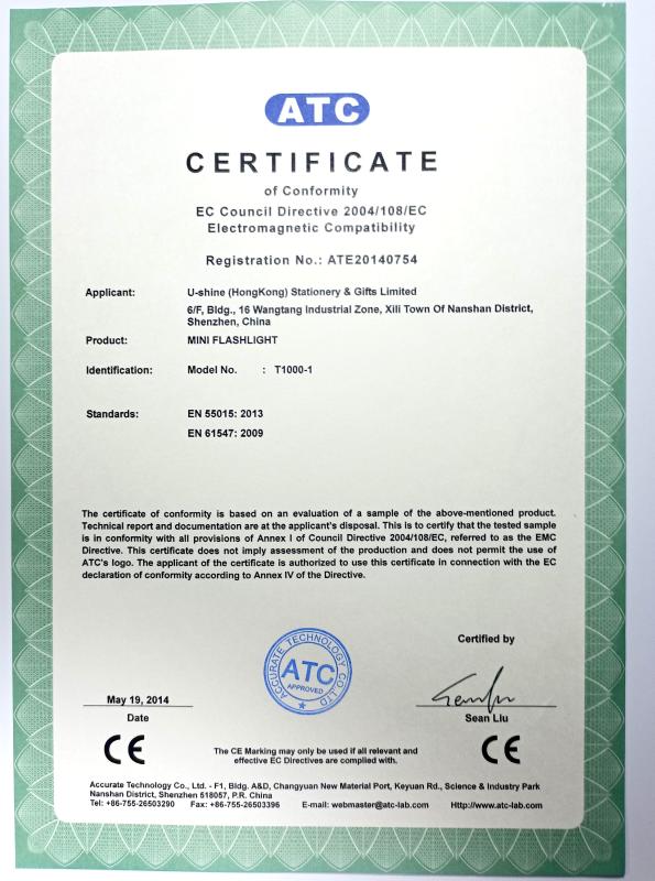 CERTIFICATE - ShenZhen U-shine Stationery&Gifts Co.,LTD.