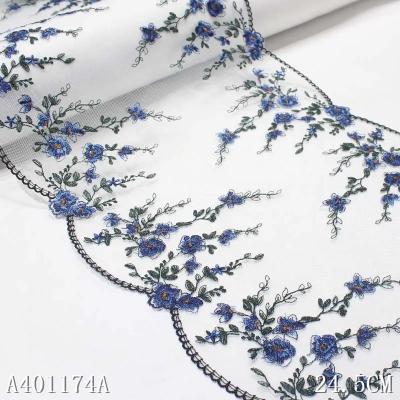 China Viable Wholesale High Quality White Wide Blue Embroidery Fabric 25cm Anglaise 3d Flower Lace Fabric for sale