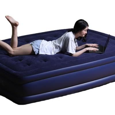 China PVC Queen Size Air Bed Foldable Custom Portable Flocking Inflatable Mattress With Built In Pump for sale