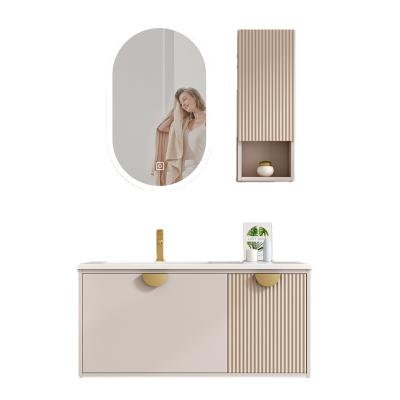 China Eco-friendly Water Proof Factory Directly Sell Modern Vanity Furniture Mirror White PVC Bathroom Cabinet With Wash Basin Mirror for sale