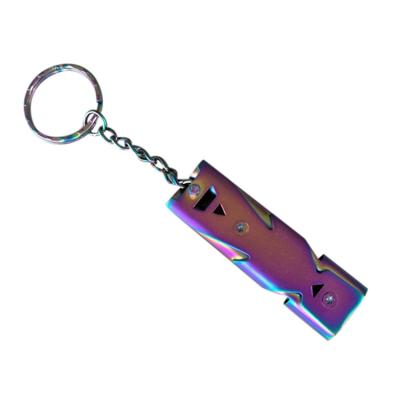 China Titanium/SS/Aluminum/Brass or as per your request stainless steel tube 150db survival emergency rainbow whistle rescue key chain for sale