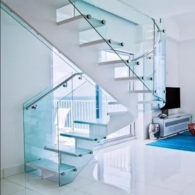 China Modern U Shape Design Stainless Steel Mirror Finish Marble Staircase with Glass Railing for sale