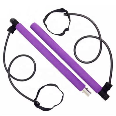 China Factory Wholesale Durable Yoga Trainer Pilates Bar Kit Fitness Exercise Adjustable Pilates Stick Resistance Band With Foot Strap for sale