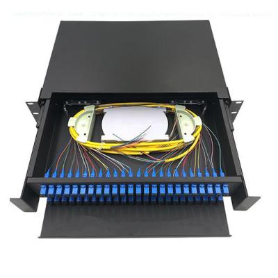 China FTTH FTTB FTTX Network 2U 3U 48 Ports 96 Ports 192 Ports Fiber Optic Patch Panels SC LC FC Adapters Black / Gray Slide Drawer Type for sale