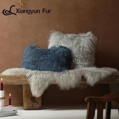 China Ningxia 100% Pure Natural Curly Wool Factory Luxury Decorative Mongolian Sofa Fur Pillow Cushion Cover Living Room Designers for sale