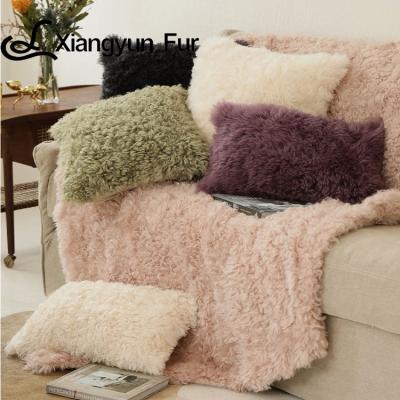 China Factory Mongolian Lamb Fur Cushion Icelandic Pillow 100% Natural Soft Plush Various Manufacturing for sale