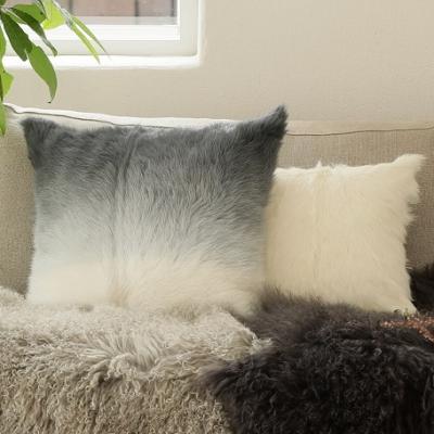 China Real Wool 100% Wool Hair Black Plush Decorative Throw Cushion Curly 100% Pure Natural Long Natural Soft Fluffy Cushion for sale