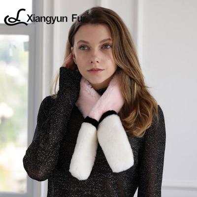 China Custom Animal Logo Women Superior Fur Accessories Fluffy Scarf Women Garment Winter Shawl Real Rabbit Fur Warm Scaffur Long Scarf for sale