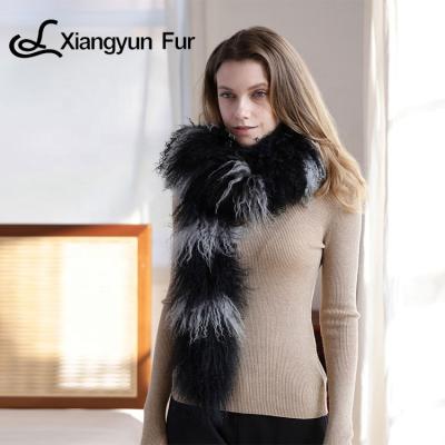 China Winter Fashion News Various Patch 6x140cm Real Fur Scarf 163*10cm Warm Curly Mongolian Color Fluffy Women's Real Fur Scarf for sale