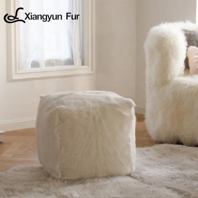 China Other Modern Living Room Furniture New Nordic Design Customized Small Square Home Decoration Soft Kitchen Bar White Fur Stools for sale