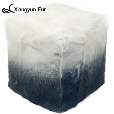 China Other Creative Durable Square Wool Customized Floor Pouf Modern Style Ottoman Mongolian Fur Stool for sale