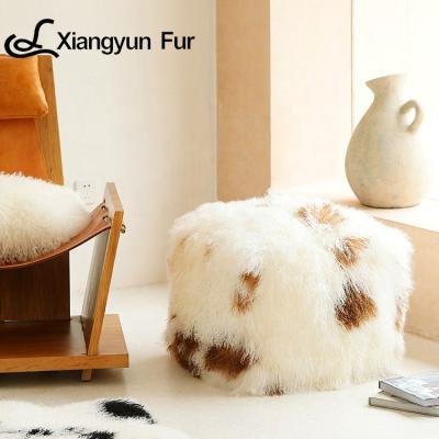 China Living Room Cover Modern Style New Removable Ottoman Comfortable Modern Design Chairs Mongolian Fur Stool for sale