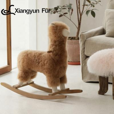 China Safe Soft Plush Cashmere Fur Balance Kids Rocking Chair Toddler Toys Wooden Rocking Animals for sale