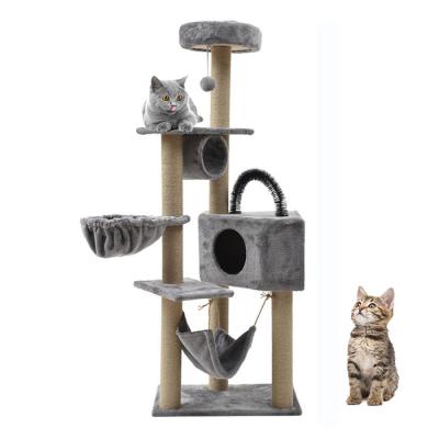 China Large Cat Tree Wooden Scratcher Furniture Sustainable Cat Tower Wood Cat Tree Multilevel Tower for sale