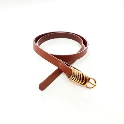 China Cowhide Fashion Design Brown Genuine Leather Belt For Lady Gold Buckle for sale