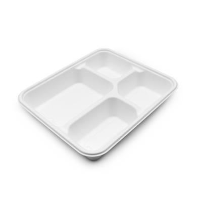 China 100% Compost Lunch Tray Meal Tray Sugar Cane Biodegradable Lid 775ml Within 90 Days Biodegradable Disposable Food Tray With Bagasse 3 Compartments for sale