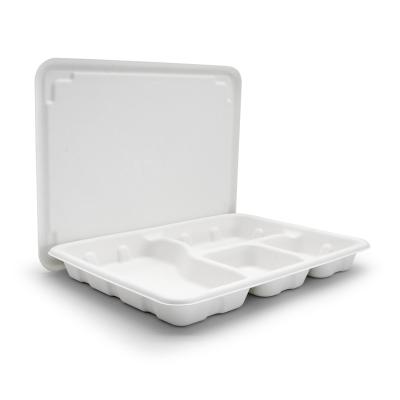 China 100% biodegradable compost within 90 days 4 compartment disposable biodegradable bagasse Sugar Cane Lunch Tray with lid for sale