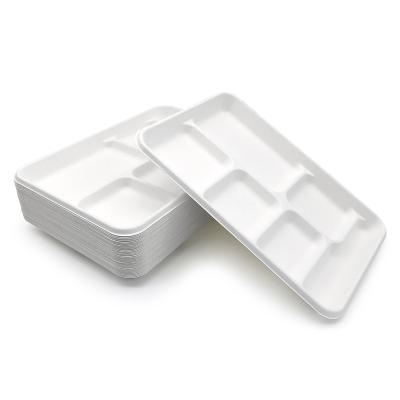 China 100% Biodegradable Compost 6 Compartment Within 90 Days 10.6 Inch Leakproof Microwavable Bagasse Eco Bed Disposable Food Tray Biodegradable Hotel for sale