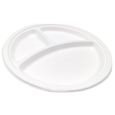 China 100% Biodegradable Compost Within 90 Days 10 Inch Sugar Cane Bagasse 3 Compartment Dish Eco Friendly Biodegradable for sale