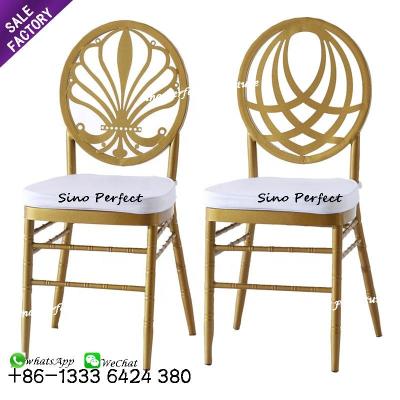 China Hotel Chair Factory Price Wedding Decoration Supplies Modern Stackable Gold Steel Phoenix Chairs for sale