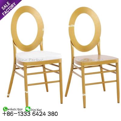 China New style metal furniture event hotel chair elegant back chiavari hotel specific commercial design o cavity dining wedding chair for sale