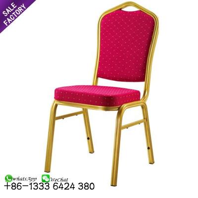 China Latest New Design Wholesale Cheap Gold Frame Hotel Chair Furniture Red Fabric Stacking Aluminum Hotel Dining Banquet Chair for sale