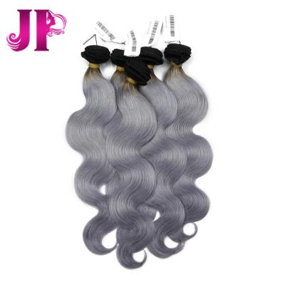 China Body Wave JP Hair Gray Human Hair Weaving Dark Root Ombre 3.5oz Double Weft Soft for sale