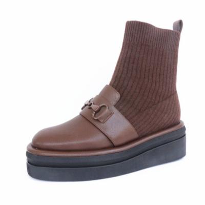 China Genuine Leather Winter Leather Ankle High Quality Fly Weaving Women Boots for sale