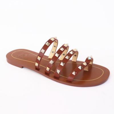 China Flats Sandals Slippers Handmade Shoes Woman Leather Sandals Studs for Womens Latest Models for sale