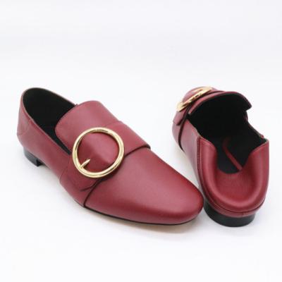 China Fashion Dress Genuine Leather Buckle Loafers Ladies Pumps Women Shoes Flat for Ladies for sale