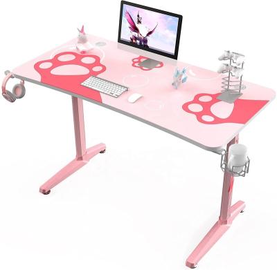 China Other Popular Pink Brazil Gaming Desktop Gaming Computer Desk with Mouse Pad Cup Holder Earphone Hook and Controller Stand for Girls for sale