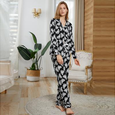 China Autumn Spring Nightgowns Floral Cotton Pajama Set Long Sleeve Pijama De Invierno Para de mujer De Nuit Vintage QUICK DRY Two Piece Suit Women for sale