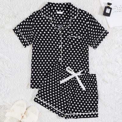 China Cooling QUICK DRY summer decline collar polka dot block print baju tidur daster murah rayon sleepwear women ladies women pajamas shorts set for sale