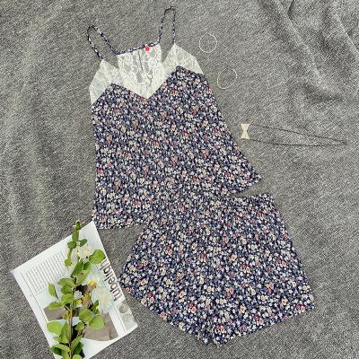 China Stylist 2021 QUICK DRY sleepware 2 piece cotton pj set algodao feminino floral print camis adultto pijamas night suit top and short pajamas for sale