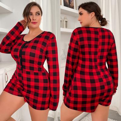 China Plus size QUICK DRY red plaid romper jumpsuit night sleep one piece lounge wear onesie women onsies for Christmas sleepwear pajamas onesi for sale