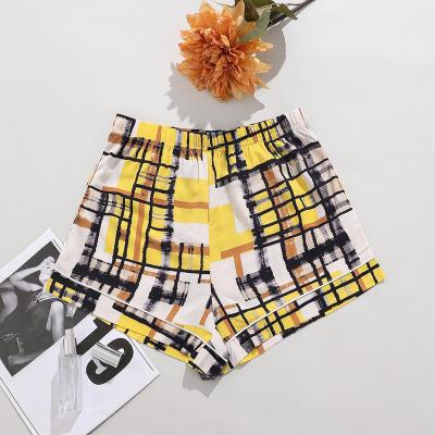 China QUICK DRY Custom Print 100% Yellow Viscose Print 100% Breathable Logo Plaid Night Sleep Wear Korean Short Loungewear Loose Pajama Pants Women for sale