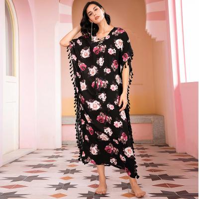 China Turkish Pakistani women muslin pajamas pajamas kaftan sleepwear pijamas dress Arab floral muslin nightgown wholesale QUICK DRY for sale