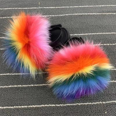 China Popular Pink Color Purse Big Fur Slippers Massage Slippers Fluffy Hairy for sale