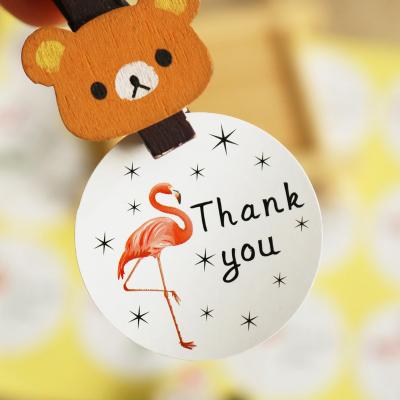 China Low MOQ Small Business Package Box Baking Gift Flamingo Waterproof Biodegradable Sticker Thank You Sealing Sticker for sale