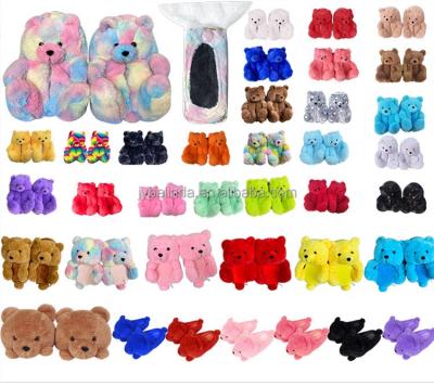 China 2022 New Wholesale Cheap Durable Fuzzy Plush Teddy Bear Slippers Various Style Bedroom Teddy Bear Slippers For Women Kids for sale