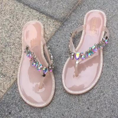 China Summer Women Jelly Shoes Beach Wedding Rhinestone Durable Chain Flip Flop Slipper for sale