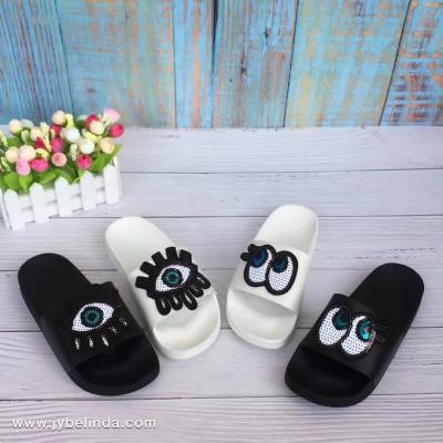 China Breathable Lovely Girls Shoes Cute Eyes Soft Slides Children Slippers for sale